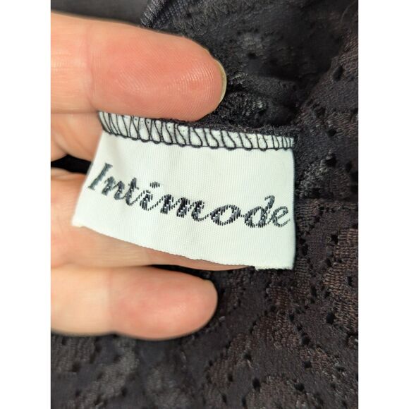 VINTAGE INTIMODE Union Made USA Shiny Nylon Slip Nightgown Black Glamour Sz 50 - Picture 4 of 5